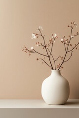 Elegant minimalist floral arrangement in a stylish vase against a soft beige background
