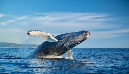 Majest&auml;tischer Wal springt aus dem tiefblauen Meer ins Licht