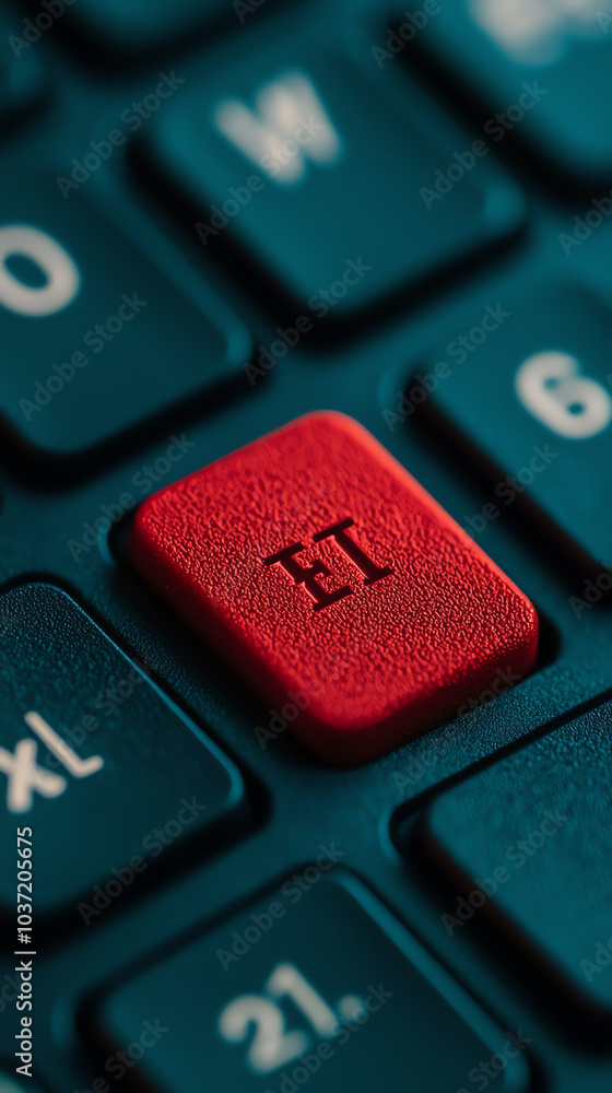 Poster close-up of a red key on a dark keyboard a focus on technology and design