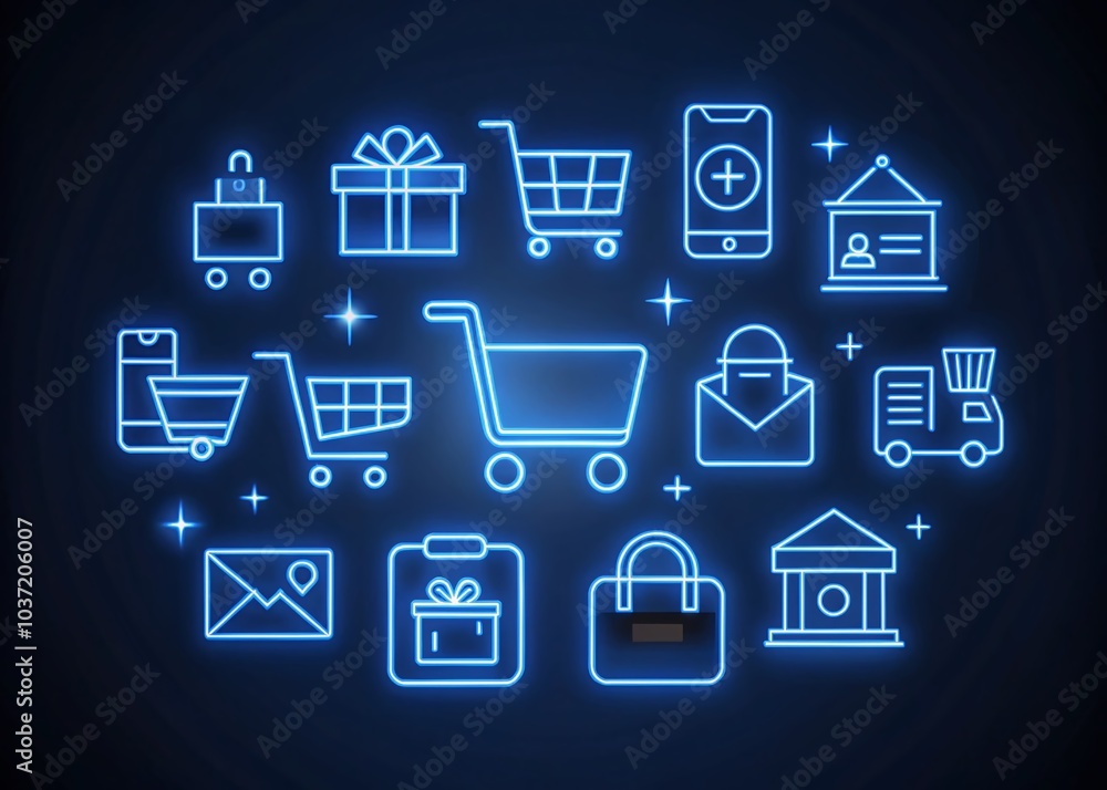 Poster ecommerce online shopping line icons collection in flat design for ui and digital use