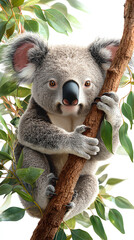 Fototapeta premium Charming koala clinging to a eucalyptus tree surrounded by lush green leaves