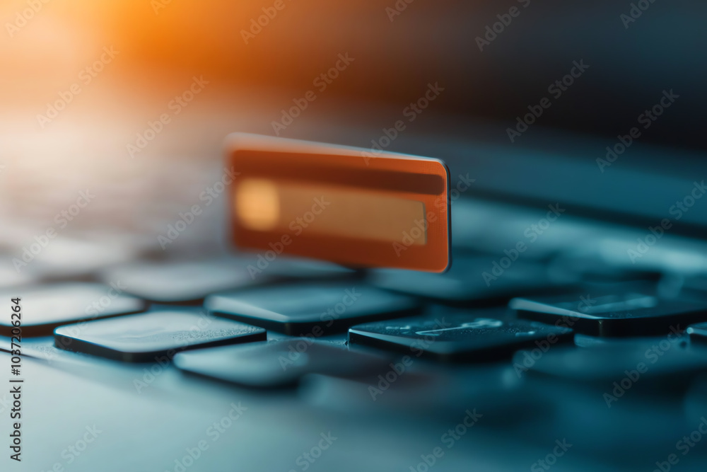 Poster exploring the intersection of technology and daily life through a close-up of a keyboard with a card