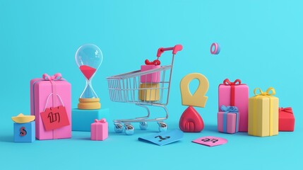 The single day concepts, Prominent number or date, Shopping cart, Discount tags, Gift boxes. Generative AI illustration.