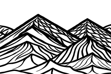 Black and white  illustration. Mountain landscape  on a white background .