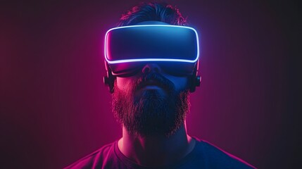 Man using virtual reality headset in futuristic digital environment concept of technology innovation