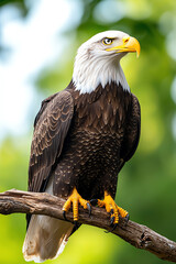 Majestic bald eagle perched gracefully on a branch symbolizing strength and freedom in nature's embrace