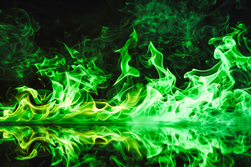Obraz premium Neon green fire burning on black background, wallpaper.