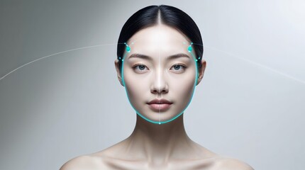 Futuristic Facial Recognition Technology with Digital Interface on a Woman's Face.