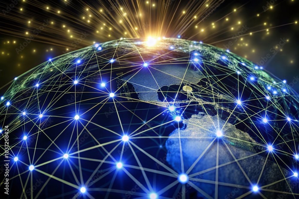 Aufkleber elegant clean tech network with teal lines and bright points on dark background for modern digital s