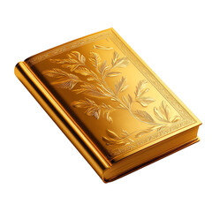 Fototapeta premium Beautiful golden book with embossed leaf design, isolated., transparent background