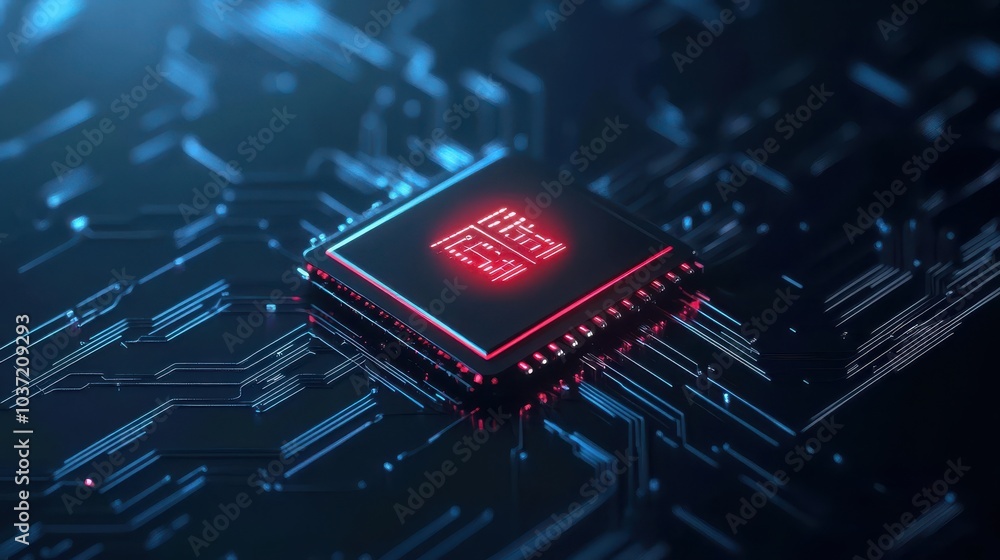 Aufkleber Illuminated microchip on circuit board representing advanced technology and innovation