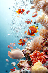 Fototapeta premium Vibrant underwater scene featuring colorful tropical fish and coral reef life