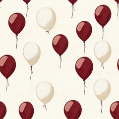Vintage Maroon and White Balloon pattern on vintage beige fabric background, seamless repeating pattern, textile print style, minimal, classic balloon design, elegant decor, textiles