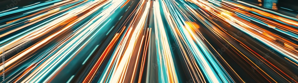 Poster dynamic light trails on a dark background showcasing vibrant colors and motion, symbolizing speed an