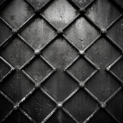 Fototapeta premium Wrought Iron Gate Texture: A close-up, black and white photograph captures the intricate detail of a wrought iron gate.