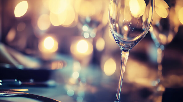 Corporate gala dinner blur with elegant table settings, featuring ambient lighting for a sophisticated business gathering.