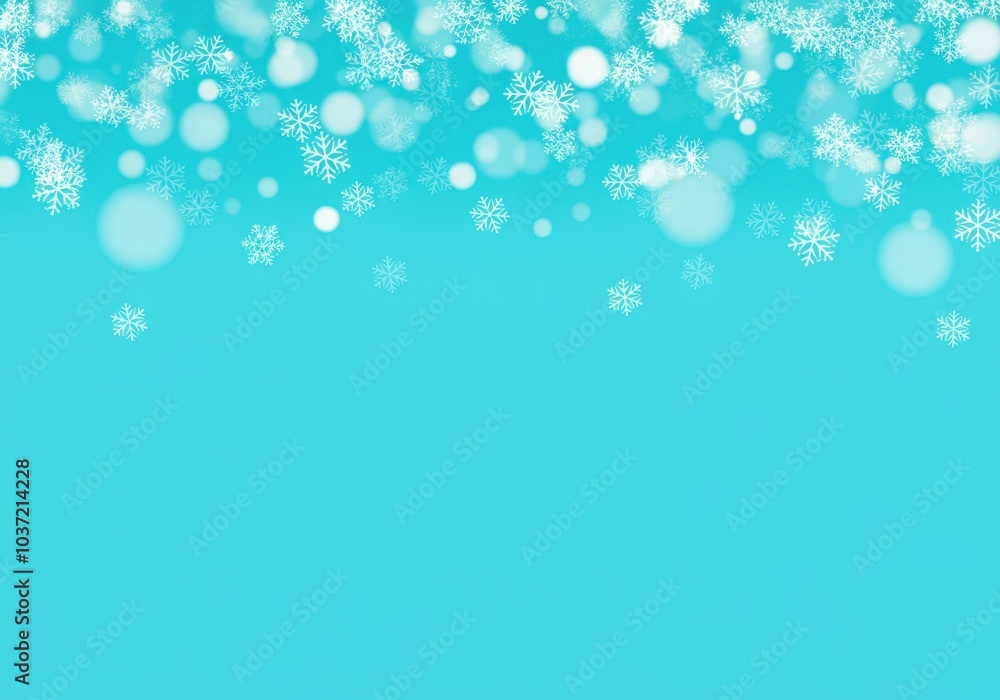 Poster snowflakes are falling on a turquoise background creating a perfect space for your christmas message