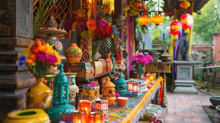 Colorful Decorations at a Vietnamese Shrine