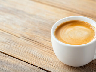 Cup of hot coffee on wooden table 