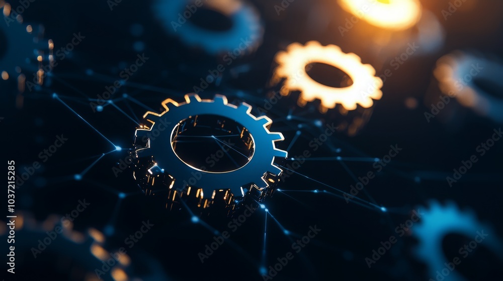 Aufkleber a close-up view of interlocking gears in digital space, symbolizing technology and connectivity.
