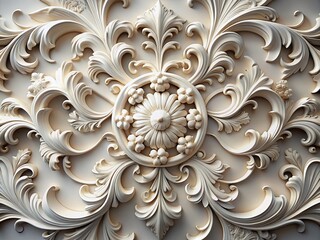 Elegant White 3D Baroque Ornament Design with Intricate Swirls and Curling Details for Luxurious Decor and Stylish