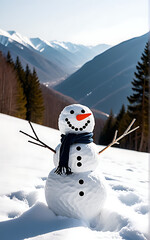 Obraz premium merry people build snowmen mountains great enthusiasm every winter season