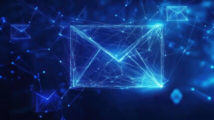 A digital representation of an email symbol composed of glowing lines and nodes.