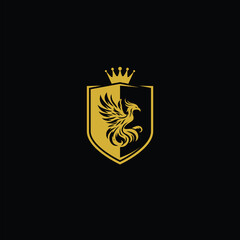 A striking emblem showcases a regal phoenix, elegantly designed within a shield, exuding an aura of nobility and fortitude