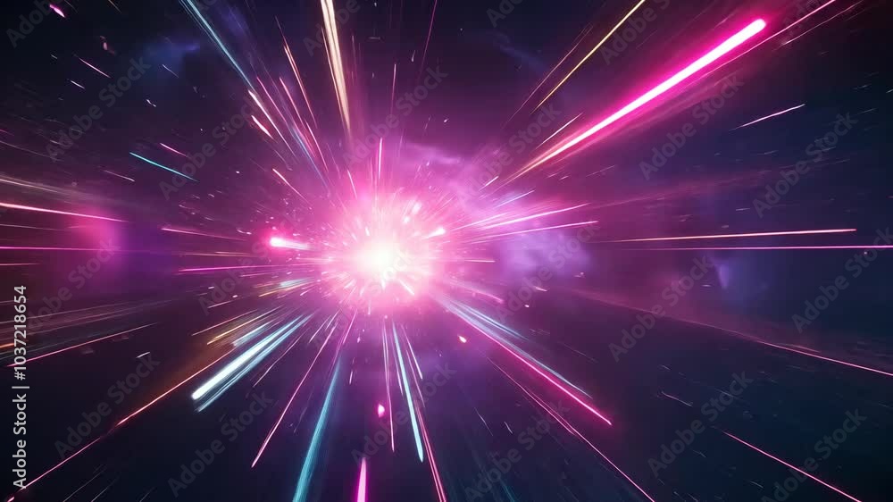 Wall mural a bright pink and blue light streaks through the cosmos