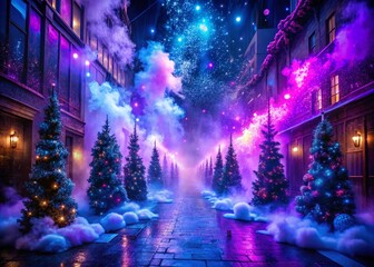 Obraz premium Enchanting Purple and Blue Volumetric Light with Glitter Dust for Urban Exploration Photography