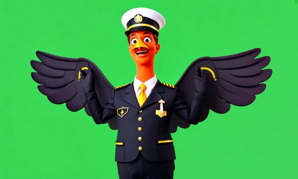 Cartoon turkey as a flight attendant.