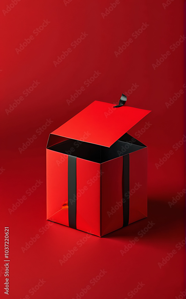 Poster red gift box design features minimalist concept dark red background isolated rendering holidays