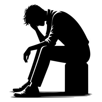 recommend clip art: Sad man are sitting silhouette vector with white background 