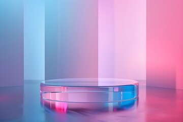 Empty transparent glass podium on light background. 3D render style. Modern product display. Cyber Monday, Black Friday, 11.11. Modern minimalistic platform for product presentation. Mockup for design