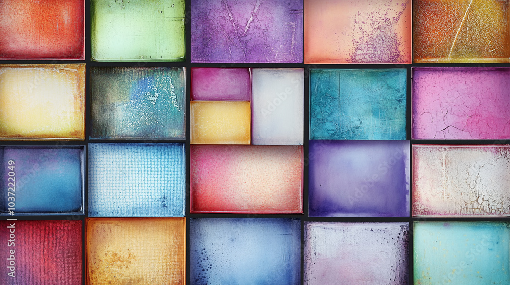 Poster abstract background symmetrical grid of squares, each filled with different textures and patterns