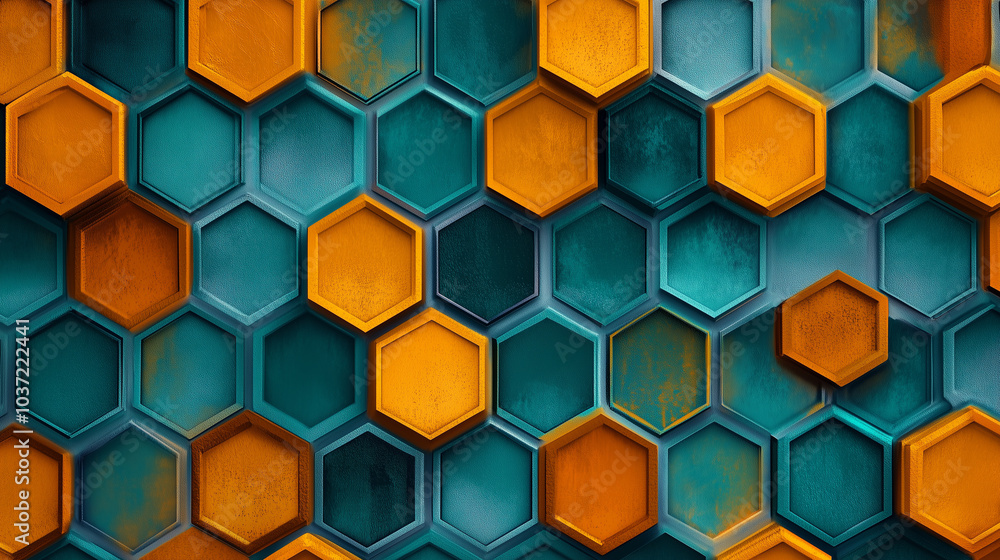 Aufkleber a repeating pattern of vibrant teal and orange hexagons in bold contrasting colors with clean sharp 