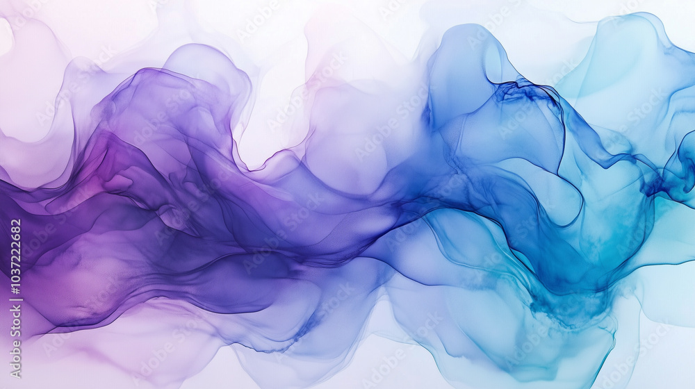 Poster abstract background fluid watercolor like background with soft blending of purples and blues.