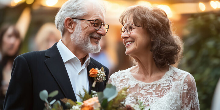 Happy senior couple renewing their vows.