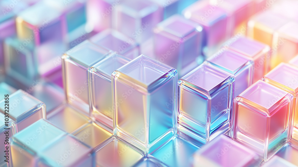 Poster modern abstract background 3d isometric grid of cubes with shadow rainbow spectrum effects and iride