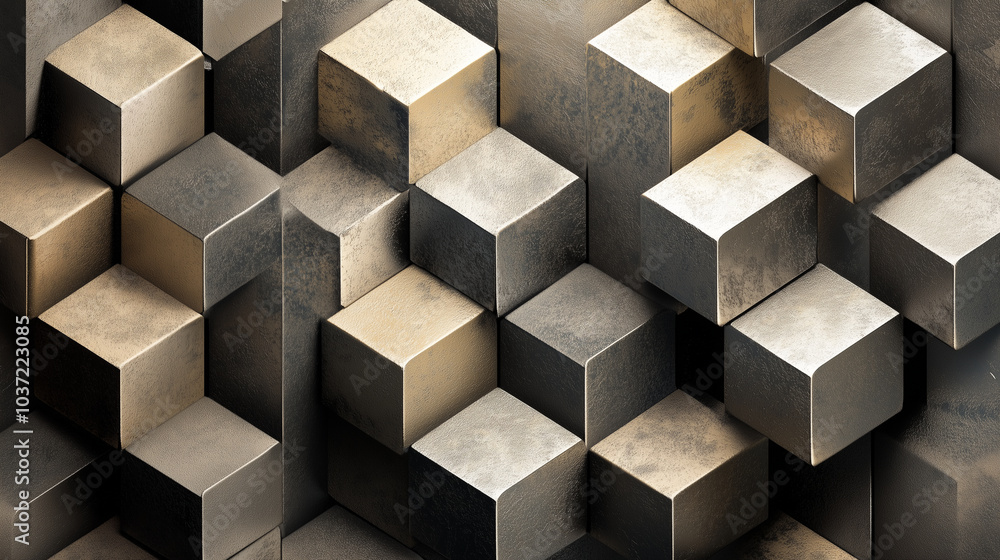 Aufkleber modern abstract background 3d isometric grid of cubes with shadow metallic gold and bronze effects a