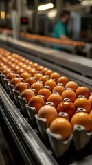 Organic eggs on production line.