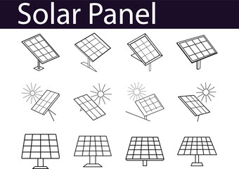 Solar Panel Icons: Line Art Collection