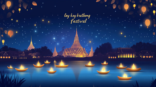 Vector template for loy krathong thai festival celebration