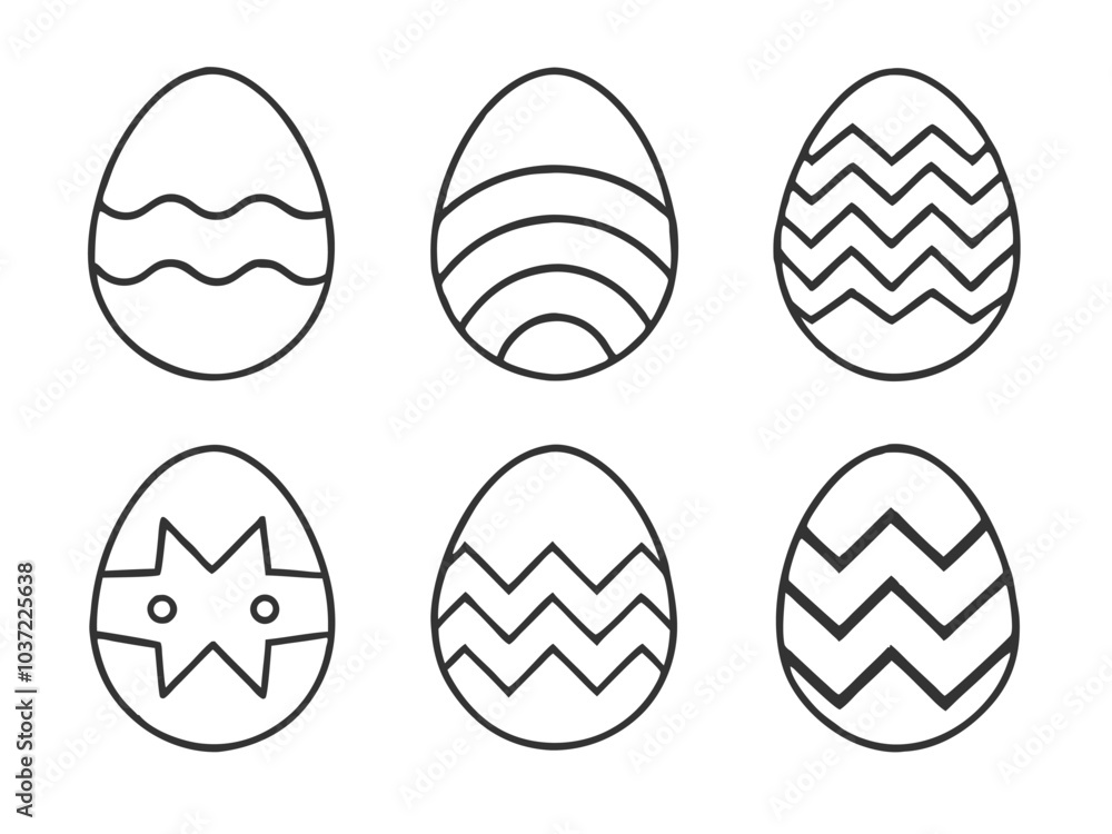 Poster minimalist easter egg vector set with unique line patterns for festive designs