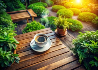 Flat Design Drone Photography of a Cozy Coffee Break with a Cup, Aesthetic and Inviting Scene for Relaxation