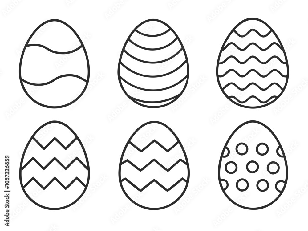 Poster minimalist easter egg vector set with unique line patterns for festive designs