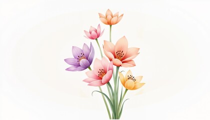 Obraz premium Colorful spring flowers illustration on white background
