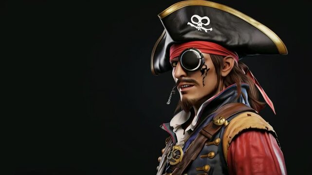 Adventurous Pirate Character in Classic Attire A Bold Display of Swashbuckling Spirit in 4K