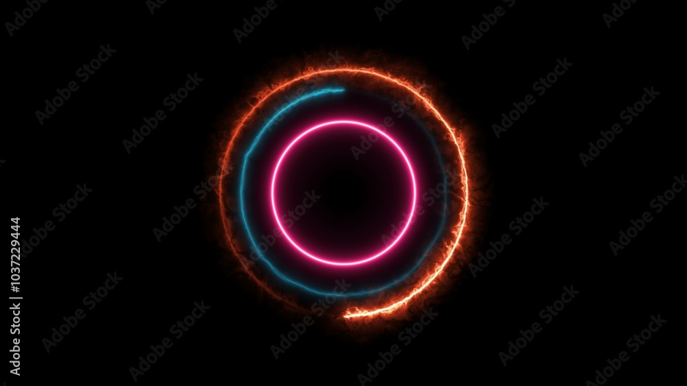 Poster neon circle technology frame. abstract blue and yellow light effect background. abstract studio with