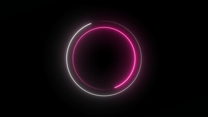 Neon circle Technology frame. Abstract blue and yellow light effect background. Abstract studio with violet glowing circle frame.